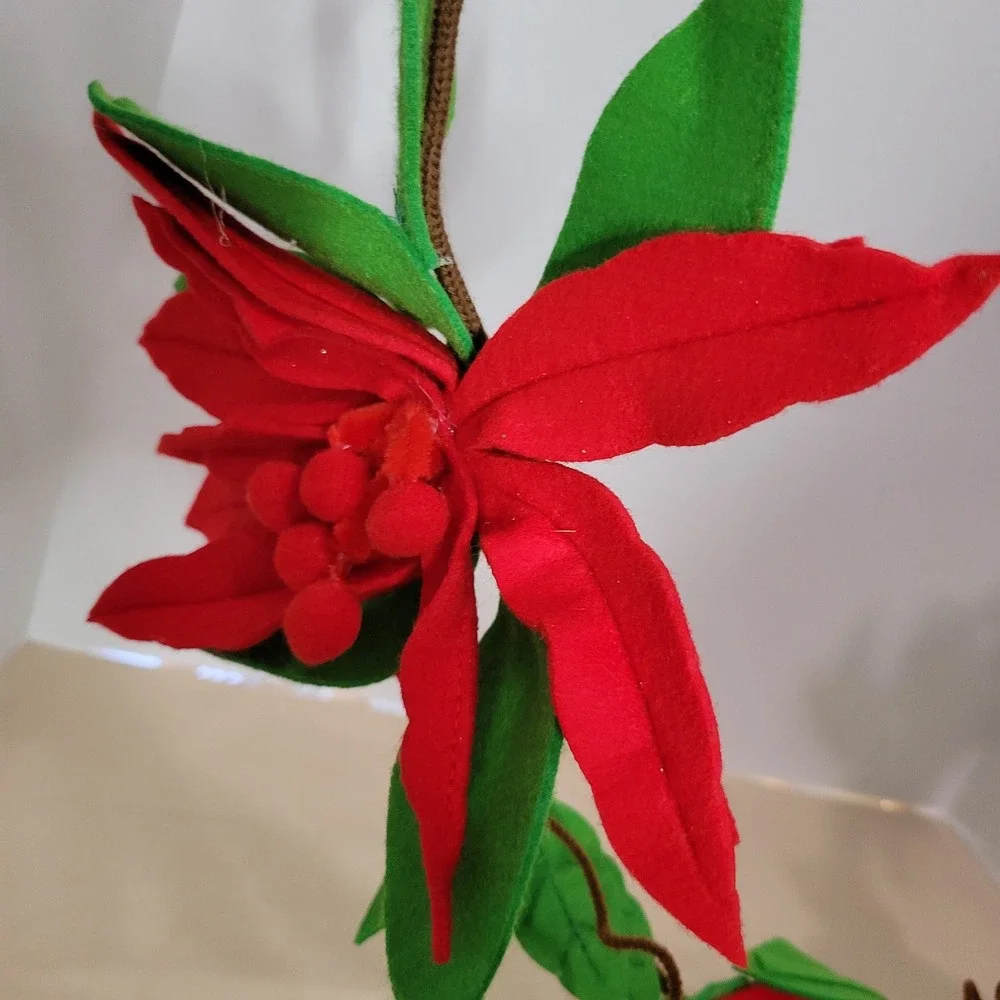 Red Felt Poinsettia Christmas Garland Holiday Mantel Decor Floral Vine 6ft